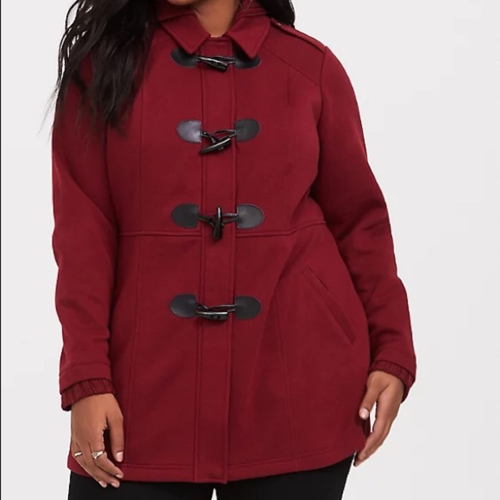 Torrid Hooded Burgundy Toggle Jacket